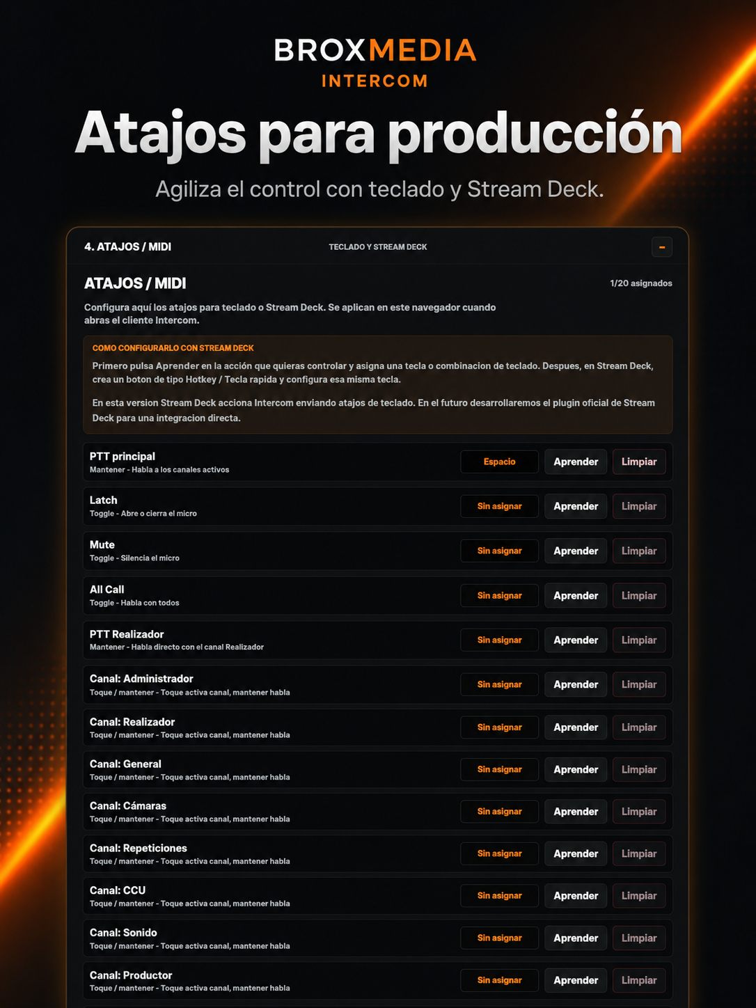 Atajos y MIDI para producci&oacute;n en BROXMEDIA Intercom