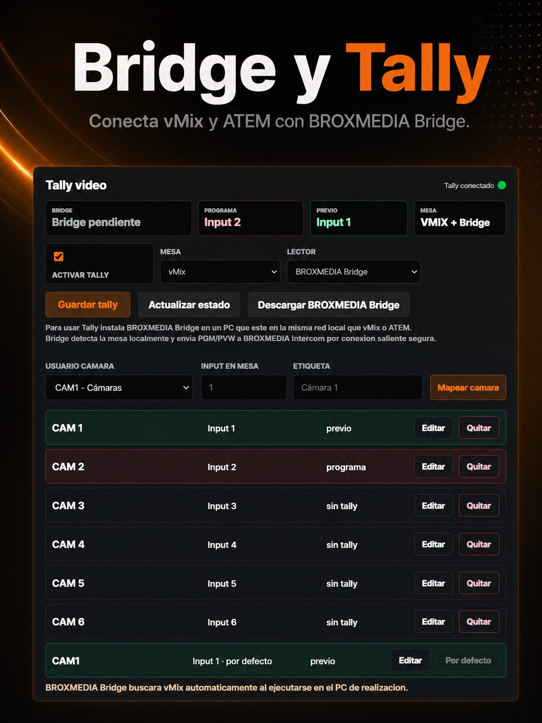 Configuraci&oacute;n de BROXMEDIA Bridge y Tally en BROXMEDIA Intercom