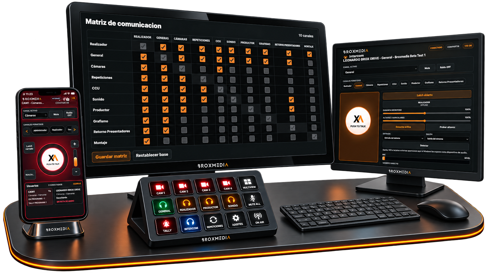 BROXMEDIA Intercom en móvil, panel de matriz y consola de operación