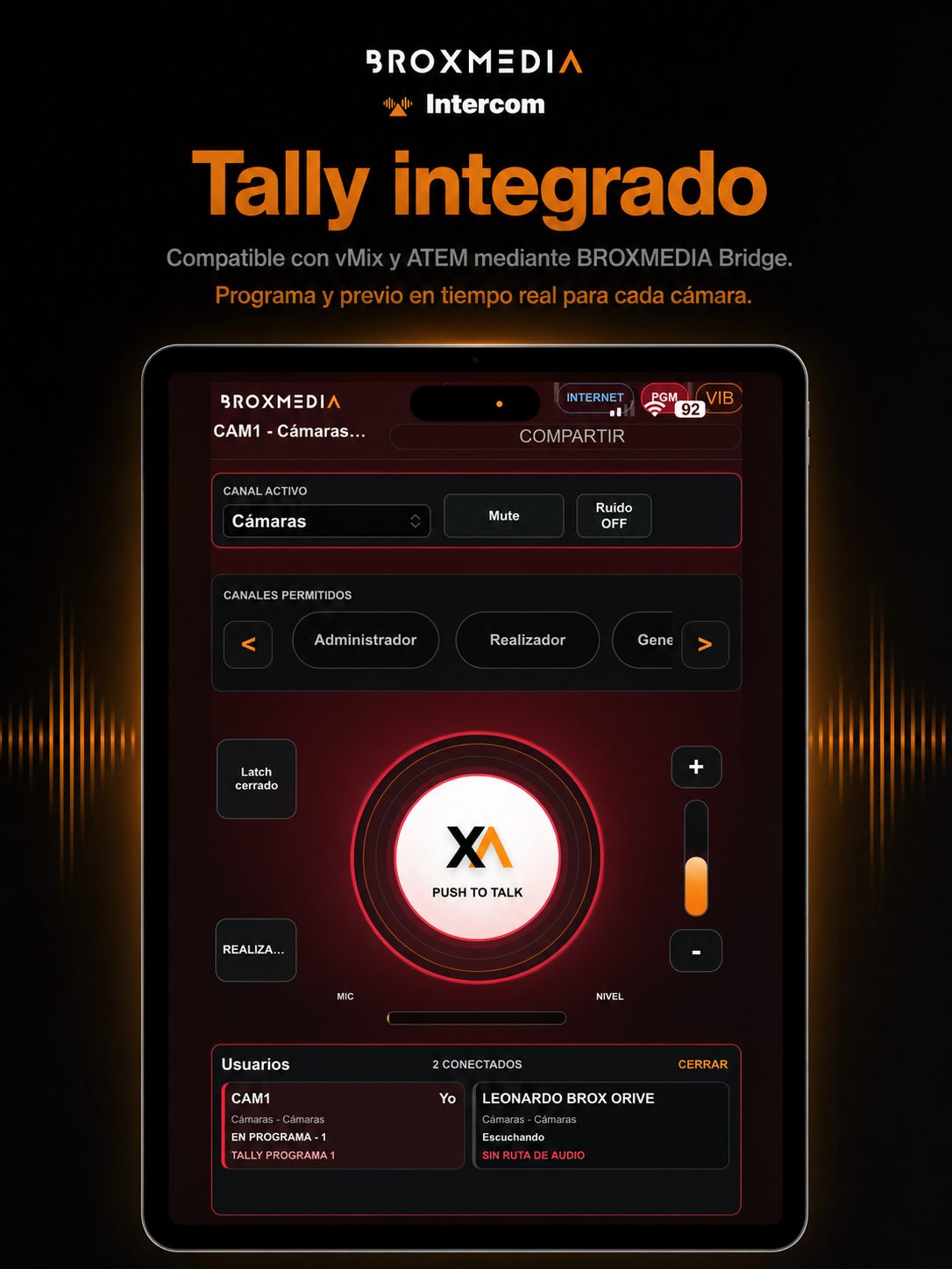 BROXMEDIA Intercom con Tally integrado para vMix y ATEM